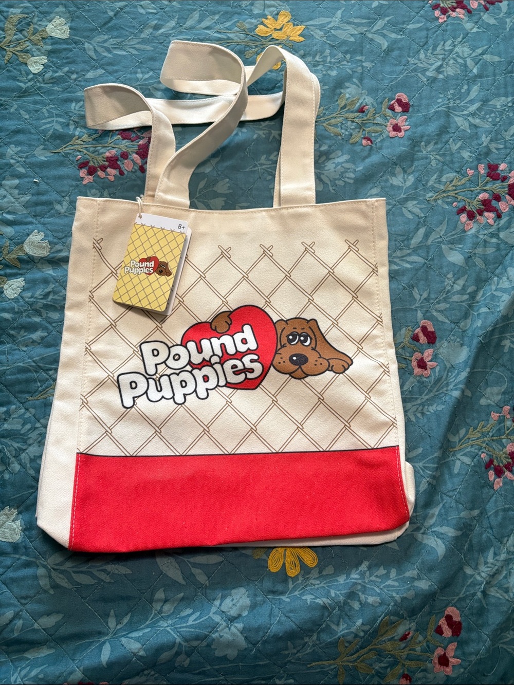 Loungefly Cream Tote with Red Accent & Pound Puppies Graphic